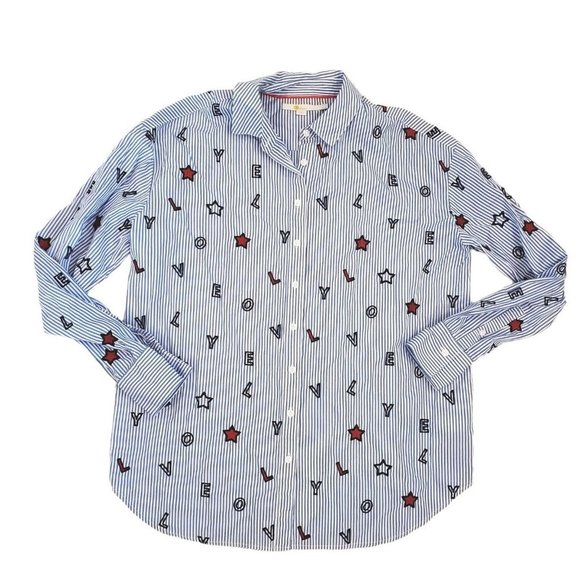 Boden Maria Lovely Embroidered Blue Striped Collared Long Sleeve Blouse S/M - Picture 4 of 11